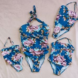 Pat Pat Mommy & Me Blue Pink Floral One Piece Swimsuit Bathing Suit S